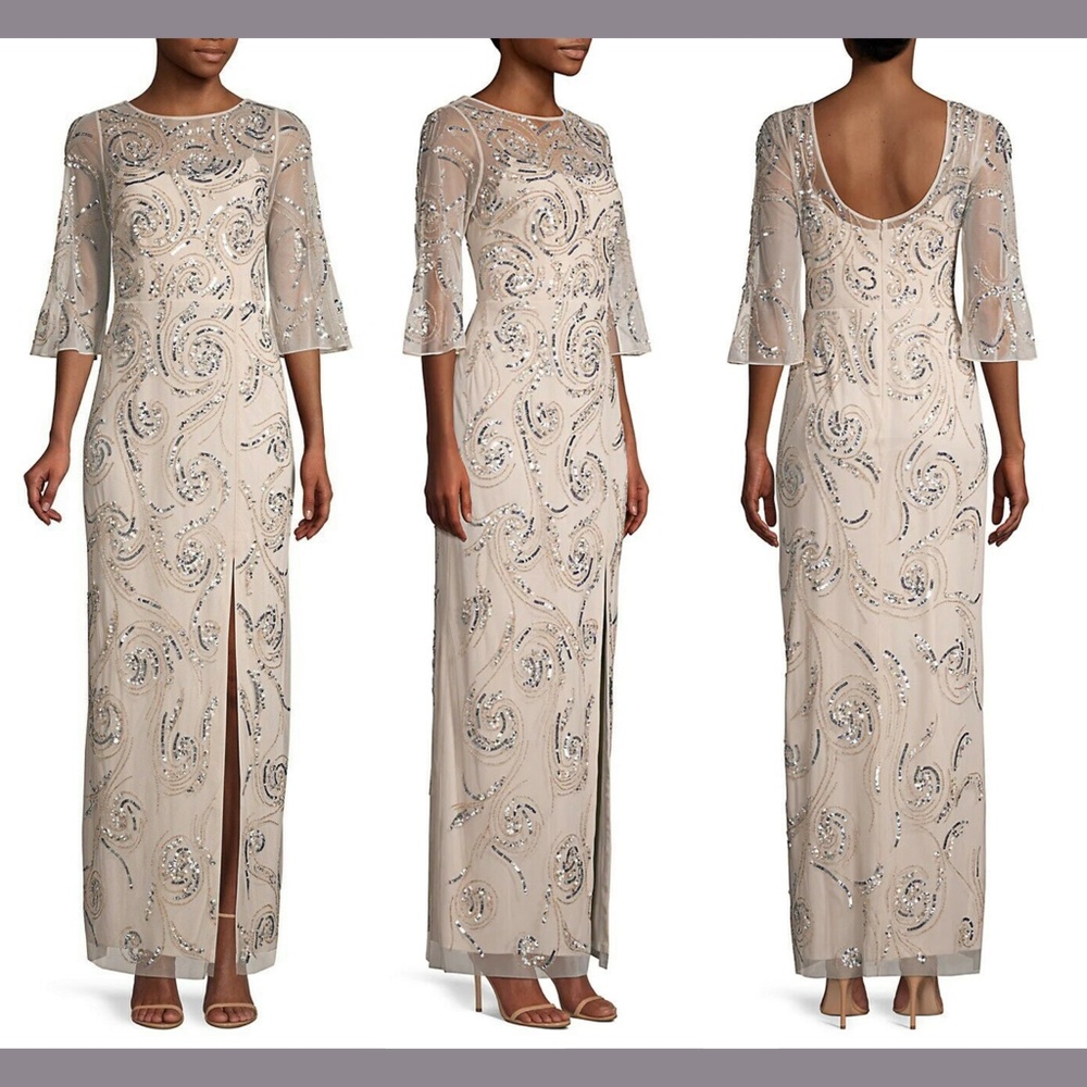 NWT Aidan Mattox 3/4 Sleeve Beaded Column Gown 4